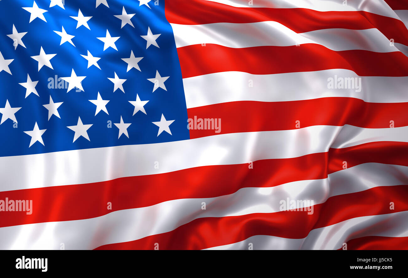 Flag of the United States of America, blowing in the wind Stock Photo