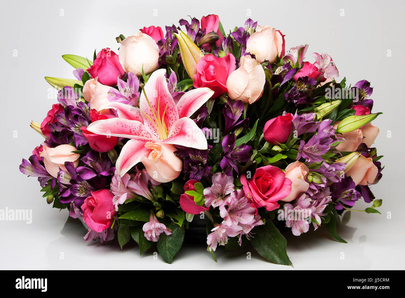 Arrangement, flower, lily, azalea, pink, colorful, petal, vase, Brazil Stock Photo