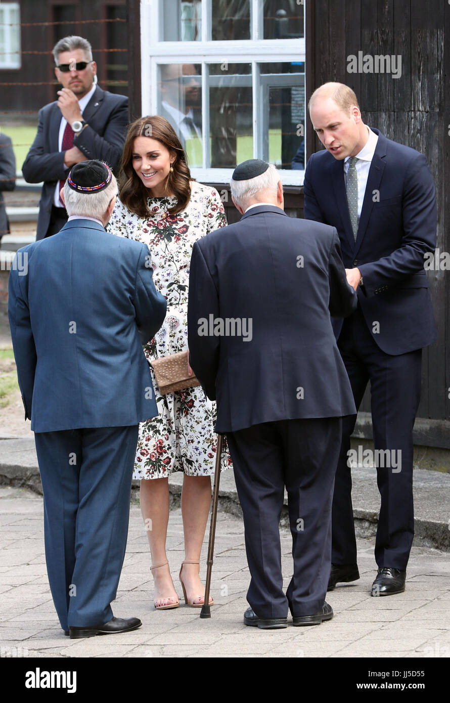The Duke and Duchess of Cambridge meet survivors during their visit to the former Nazi concentration camp at Stutthof, near Gdansk, on the second day of their three-day tour of Poland. Stock Photo