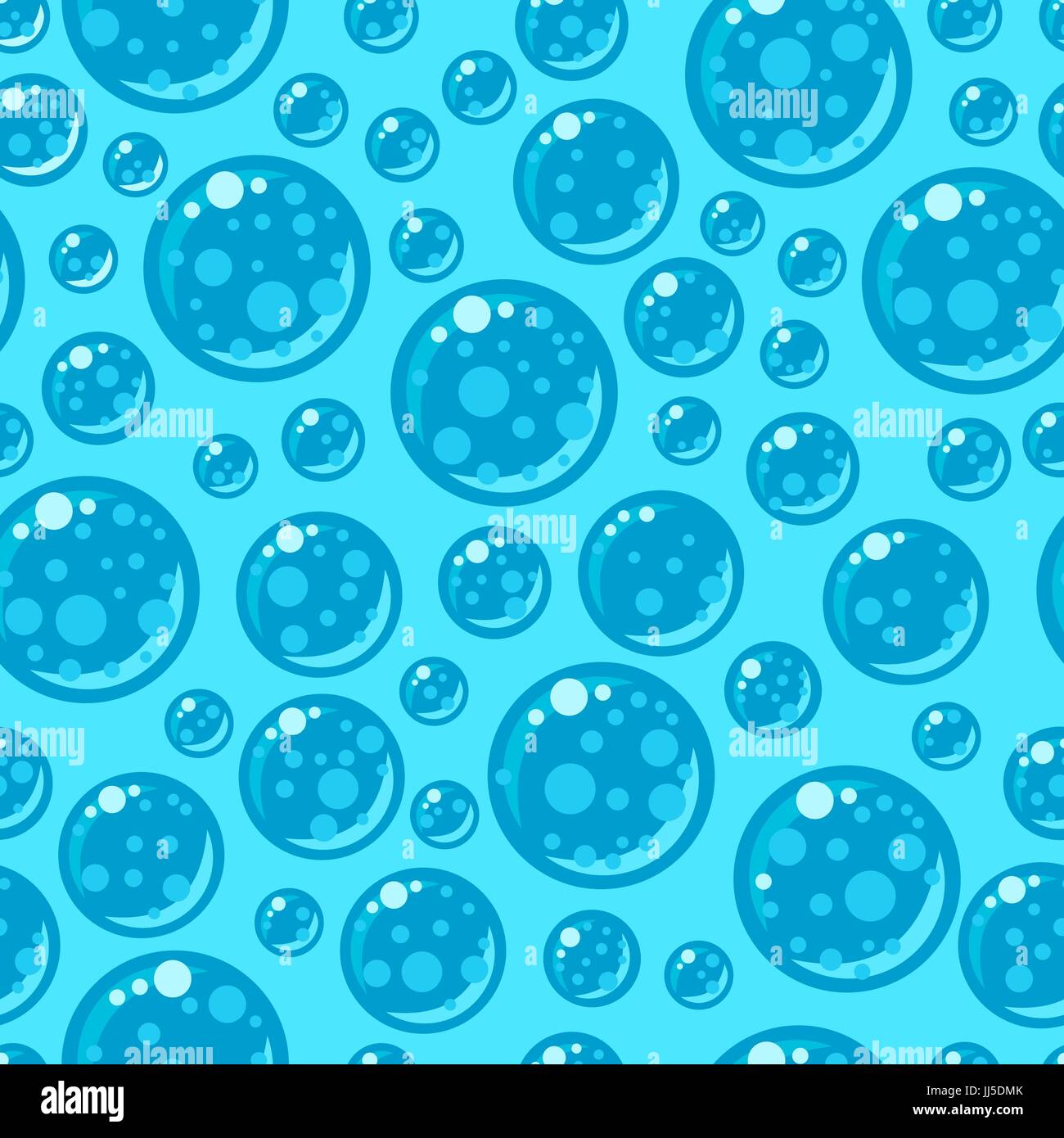 Seamless pattern with soap bubbles in flat style on blue background. Stock Vector