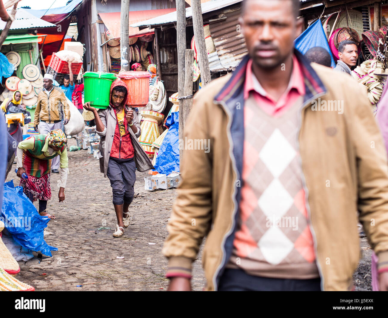 ADDIS ABEBA, ETHIOPIA - JUNE 06, 2016: People at Addis Mercato in Addis Abeba, Ethiopia, the largest market in Africa. Stock Photo