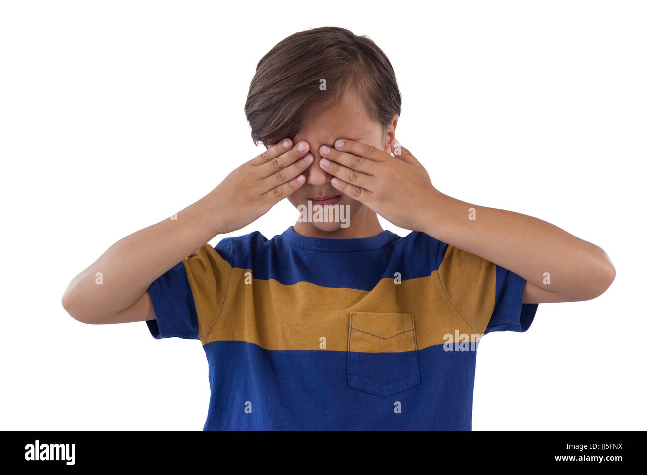 Cute boy covering his eyes. See no evil concept Stock Photo - Alamy