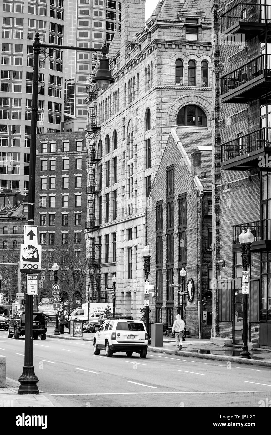 Street view in the City of Boston - BOSTON / MASSACHUSETTS - APRIL 3, 2017 Stock Photo