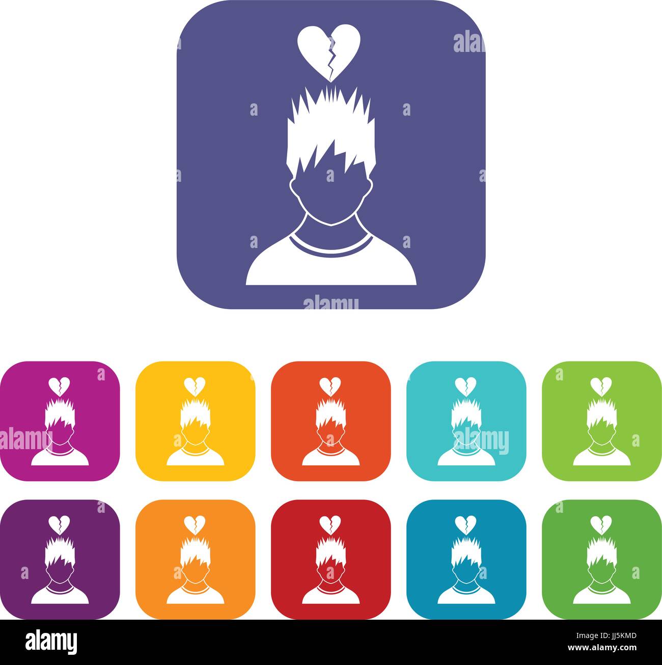 Man with broken red heart over head icons set Stock Vector Image & Art ...