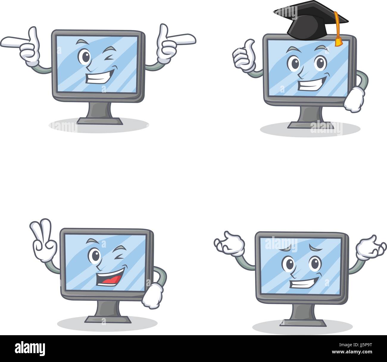 Set of monitor character with wink two finger graduation Stock Vector ...