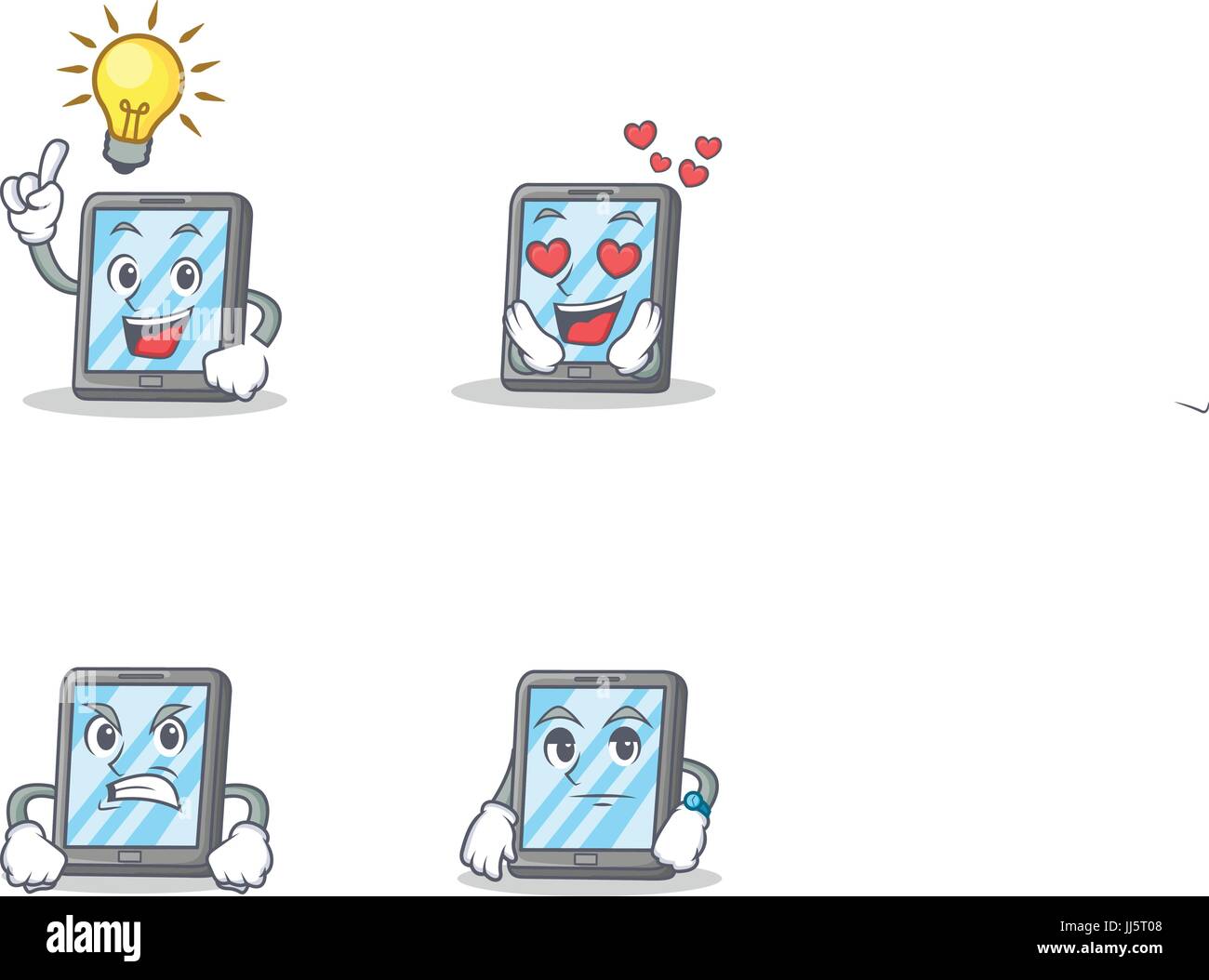 Set of tablet character with idea love angry waiting Stock Vector