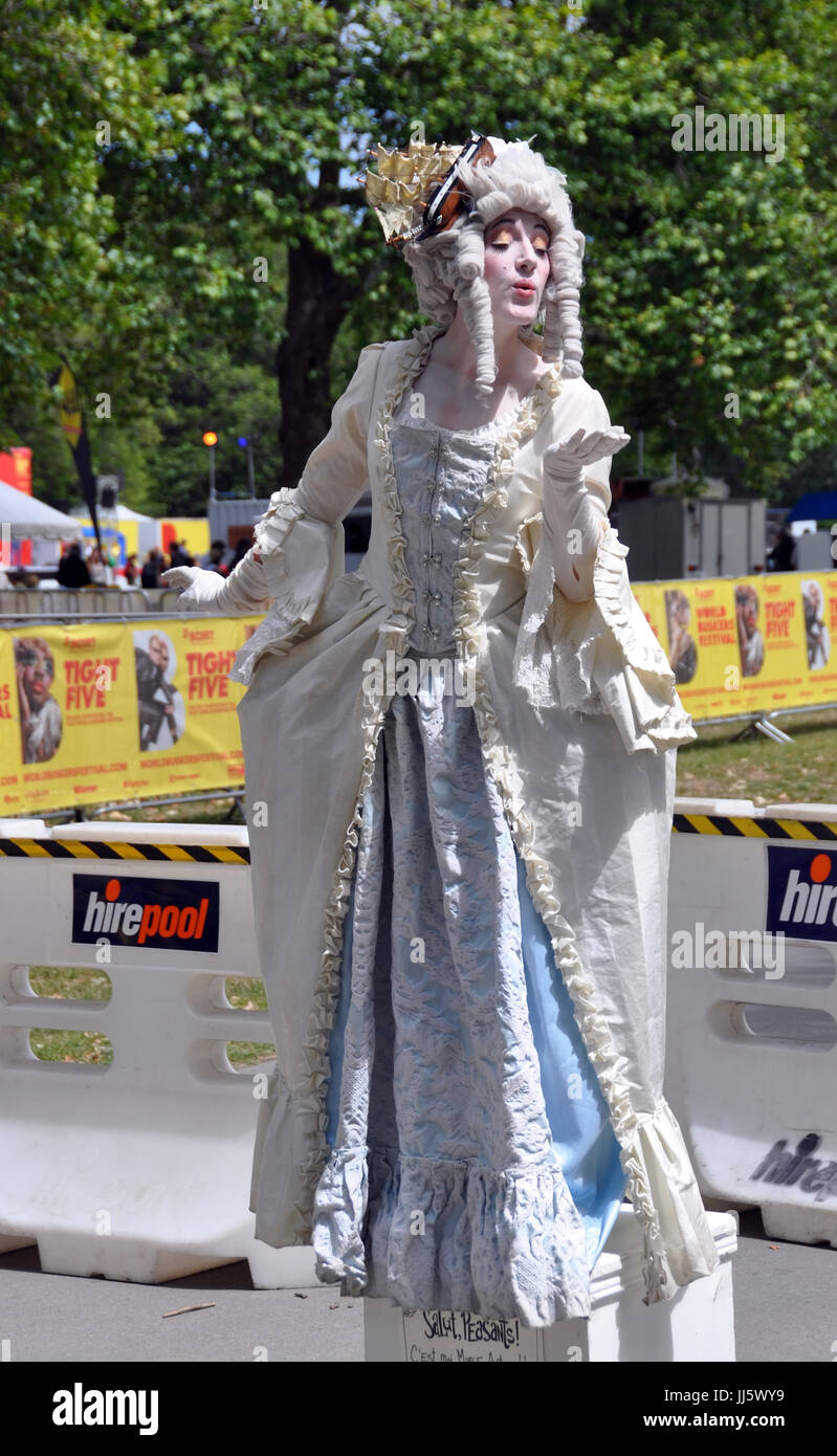 Christchurch, New Zealand - January 22, 2013: Kate Moir as Marie Antoinette at the 20th World Buskers Festival on January22, 2013 in Christchurch. Stock Photo