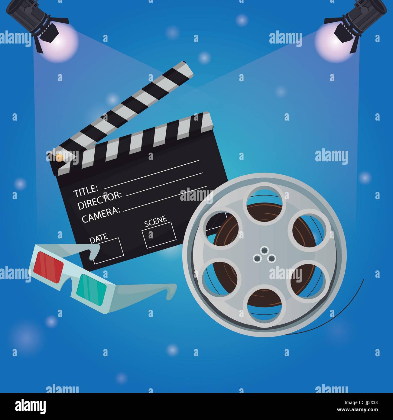 Color Background With Glow With Movie Film Projector Clapperboard