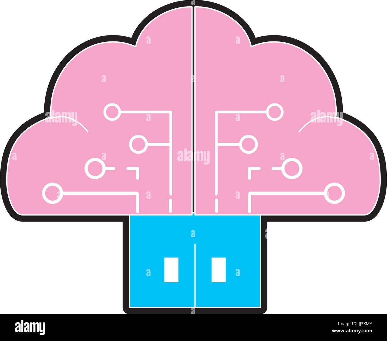 brain cloud data with circuits and door connection Stock Vector