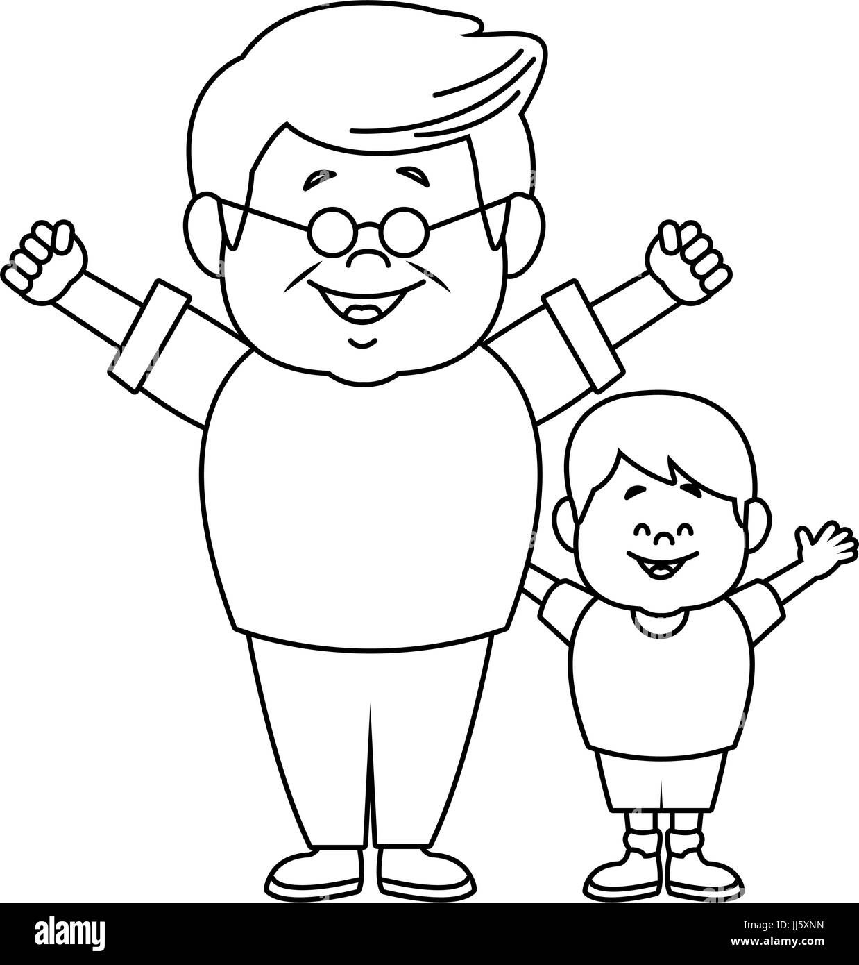 Download cartoon happy grandpa and his grandson on white background ...
