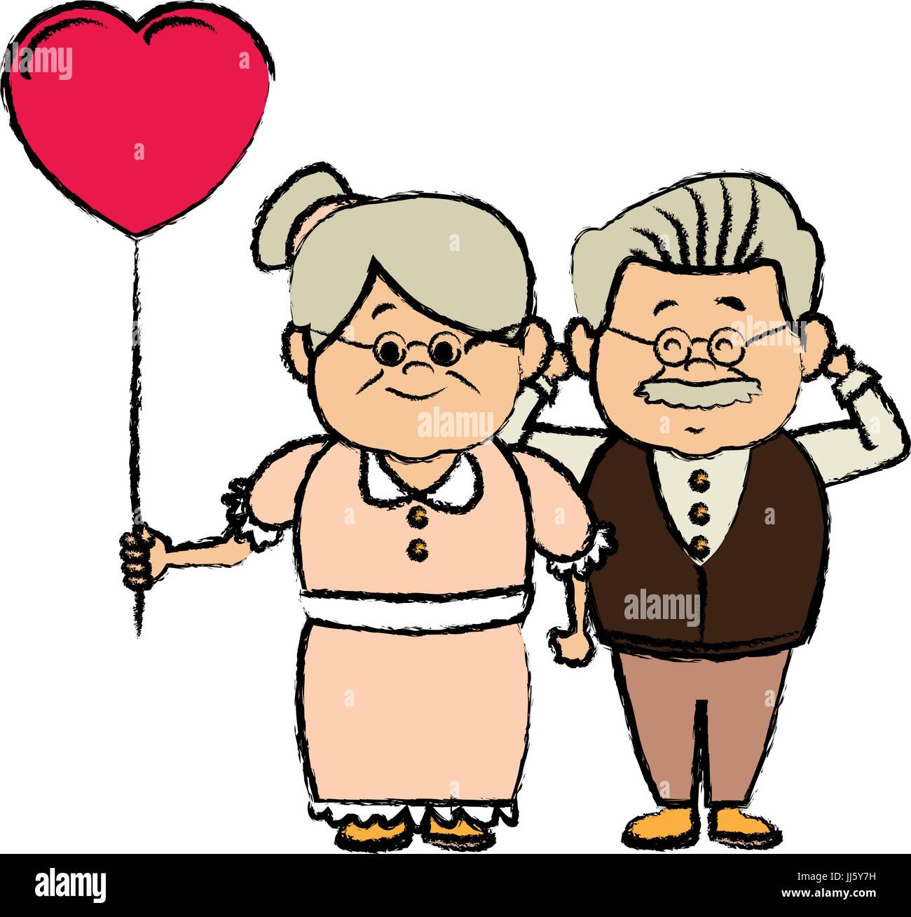 Old grandma and grandpa stand together arm in arm. Couple with big speech  bubble in heart form above them. Flat style modern vector illustration.  Gold Stock Vector Image & Art - Alamy