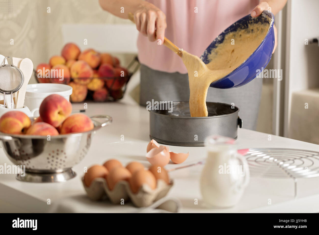 preparation of homemade peach pie kitchen accessories and products female hands in the frame selective focus - Homemade Pie Kitchen preparation of homemade peach pie kitchen accessories and products female hands in the frame selective focus - Homemade Pie Kitchen