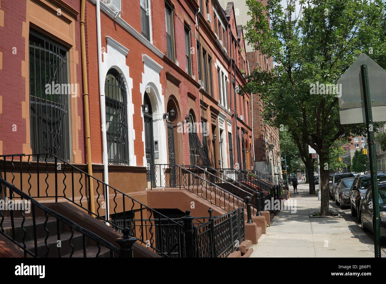 New York brownstone houses Stock Photo Alamy