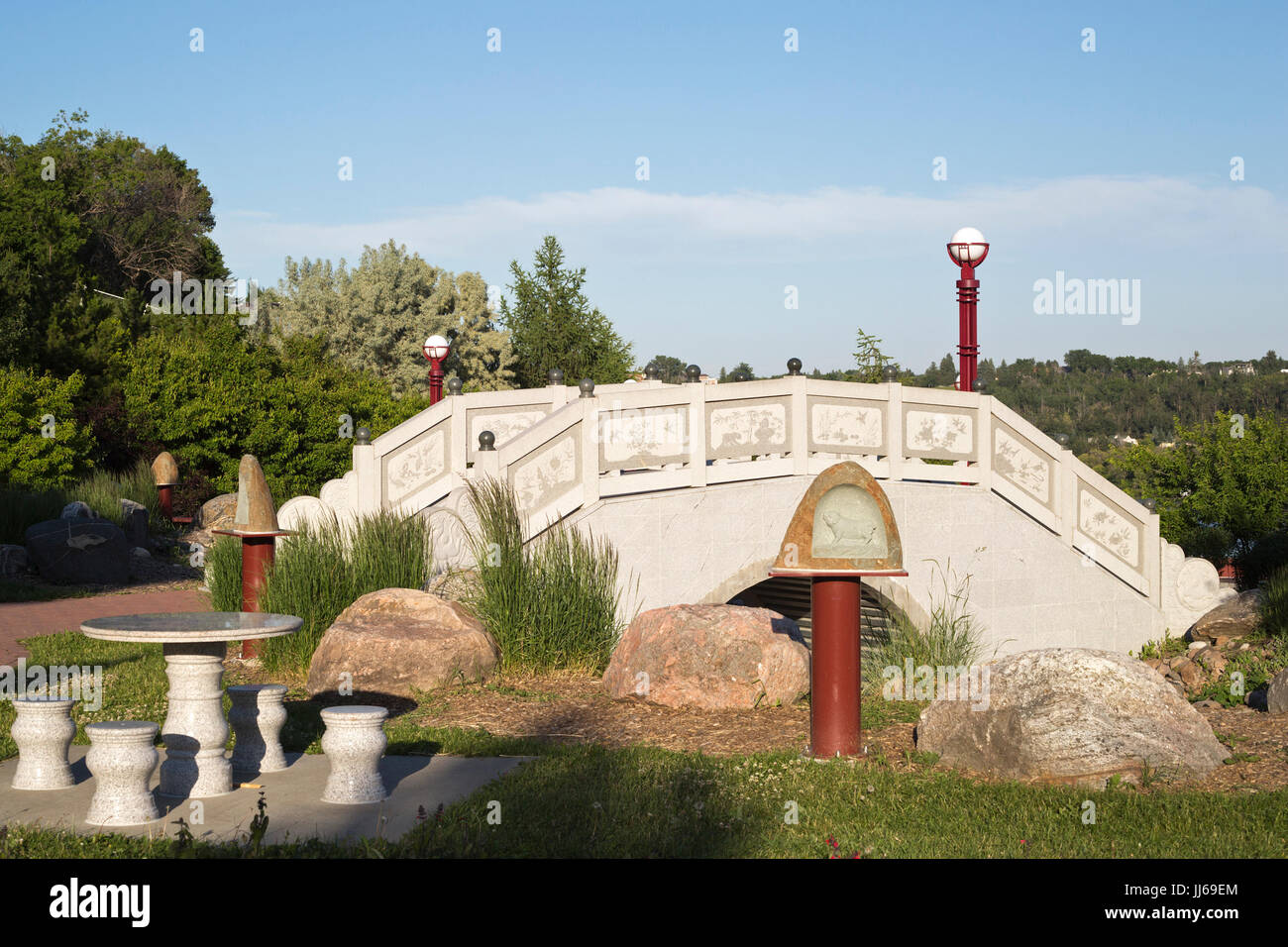 Chinese Garden at Louise McKinney Park in Edmonton river valley Stock Photo