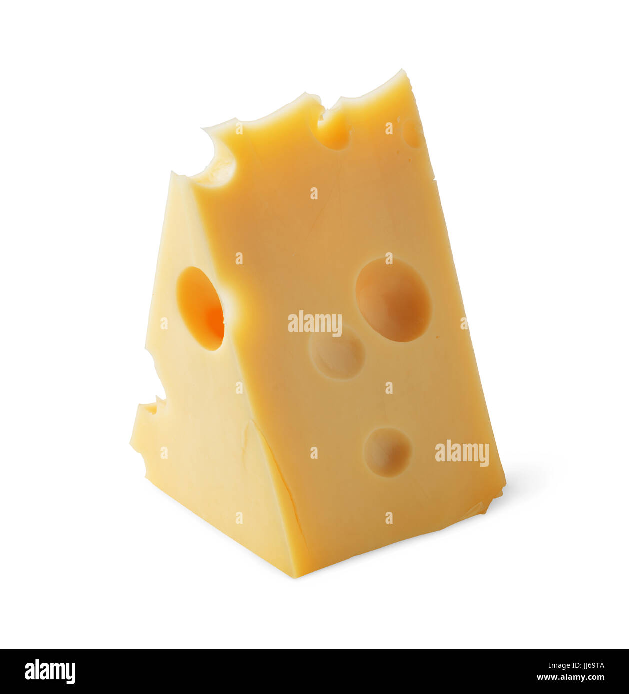 Piece of Cheese with holes isolated on white background Stock Photo