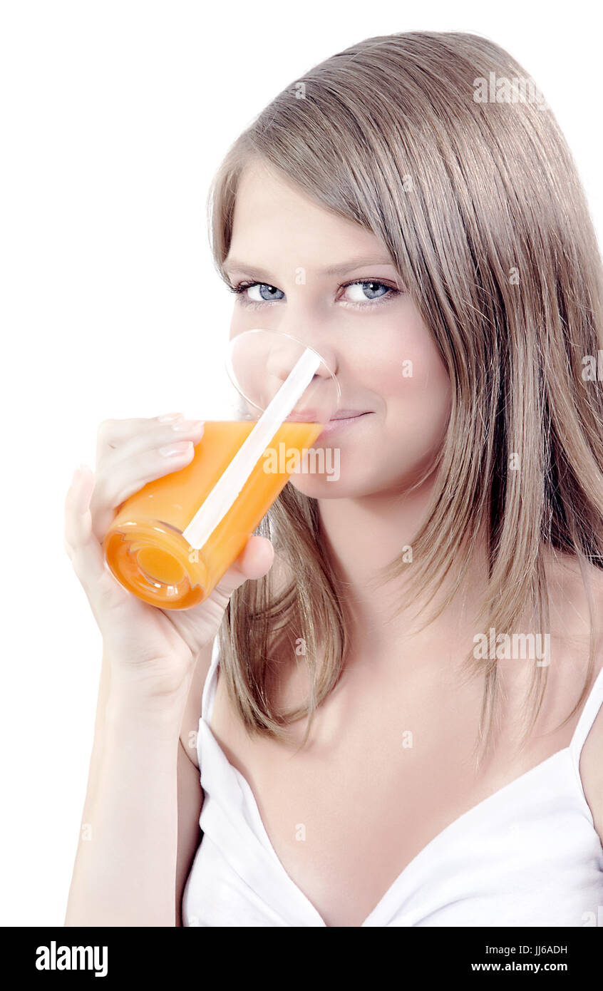 Young girl with orange juice Stock Photo Alamy