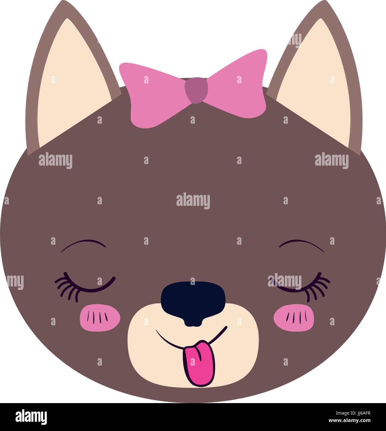 colorful caricature face of female cat animal sticking out tongue