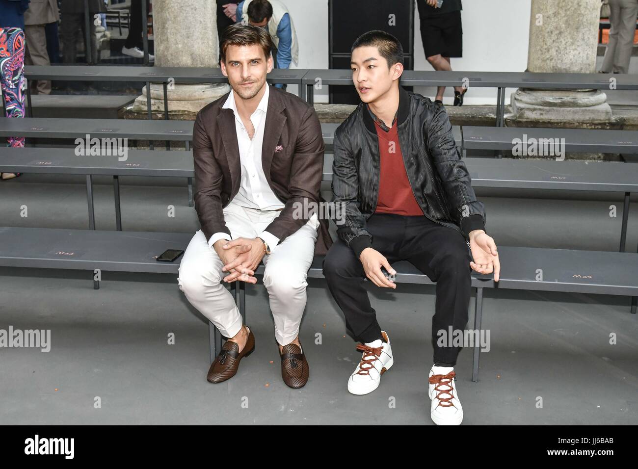 Milan Men Fashion Week Spring/Summer 2017 - Ermenegildo Zegna - Arrivals  and Catwalk Featuring: Johannes Huebl Qu Chuxiao Where: Milan, ME, Italy  When: 16 Jun 2017 Credit: IPA/WENN.com **Only available for publication