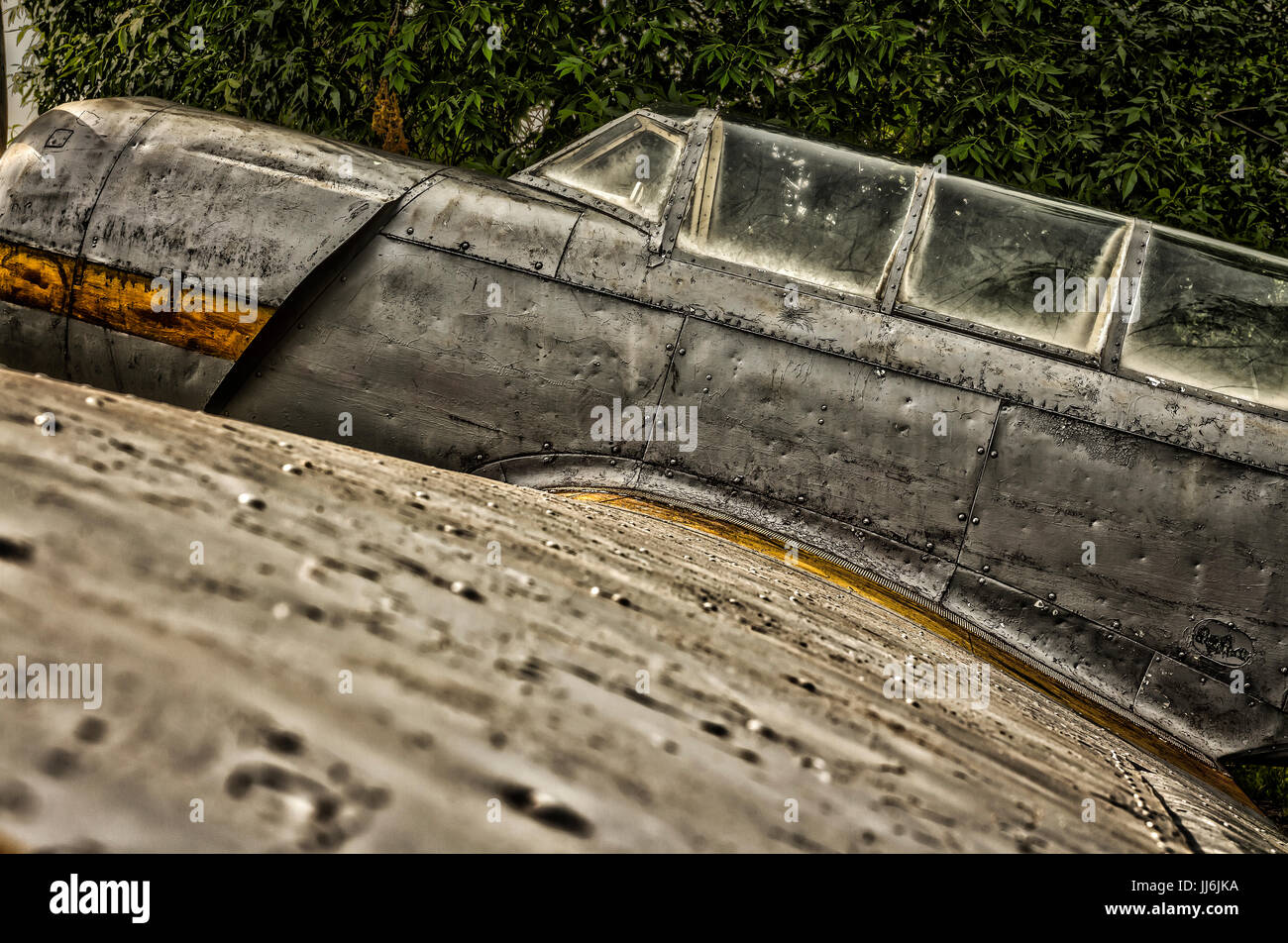 HDR foto of an old airplane on green grass and sunset background Stock ...