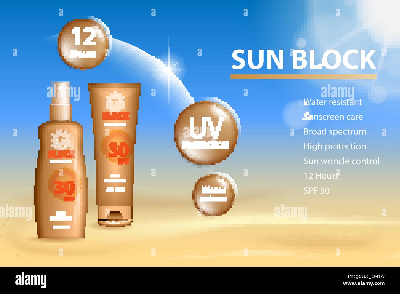 Sunblock ads template, sun protection cosmetic products. Sunblock cream