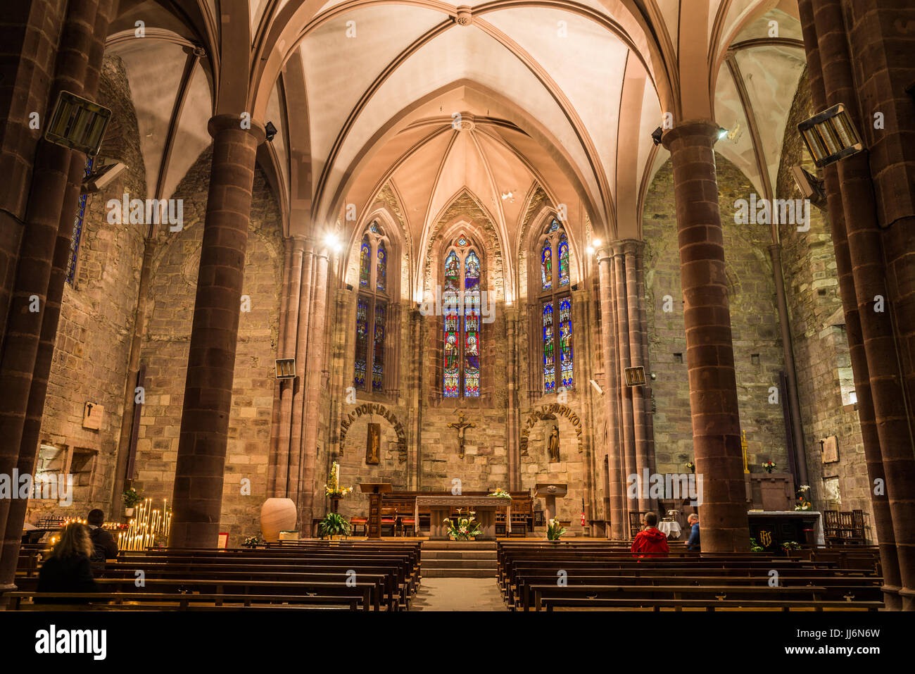 Interior of the Eglise Notre-Dame du Bout du Pont. Saint-Jean-Pied-de-Port is starting point for the Camino Frances de Santiago de Compostela. Stock Photo