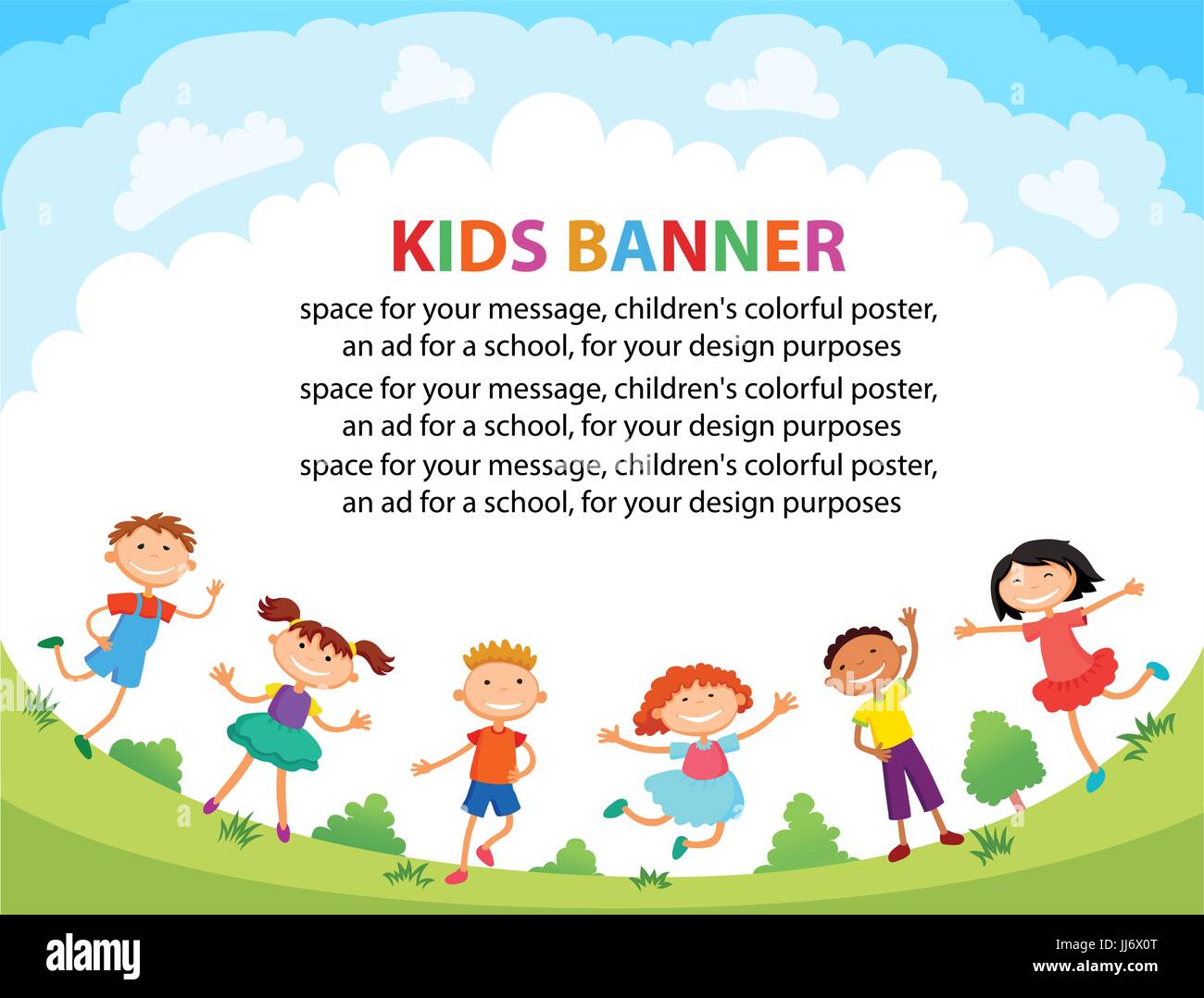 children are jumping on the glade, bunner cartoon funny vector, illustration Stock Vector