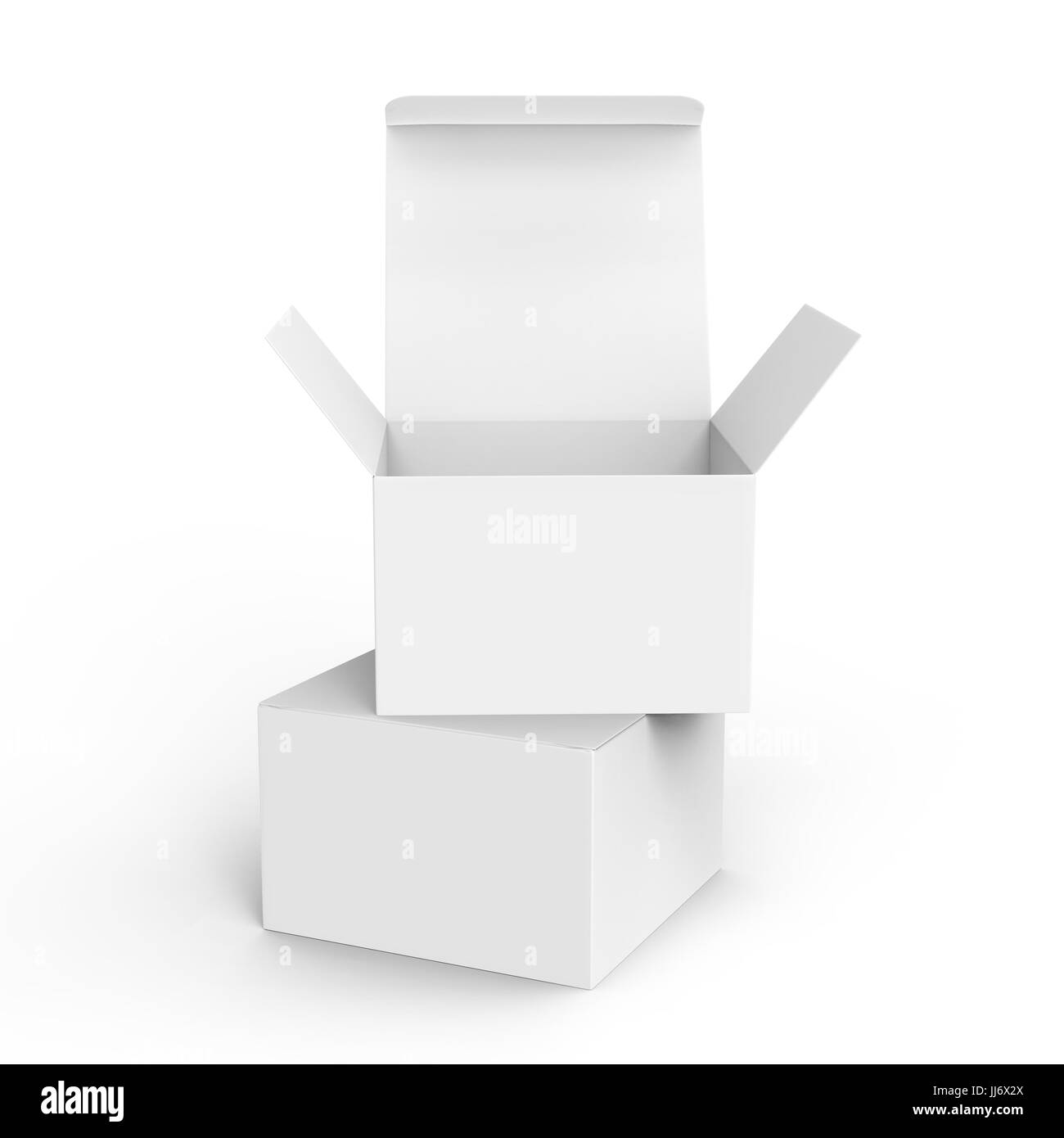 Blank paper box mockup, white paper boxes pile up in 3d rendering Stock