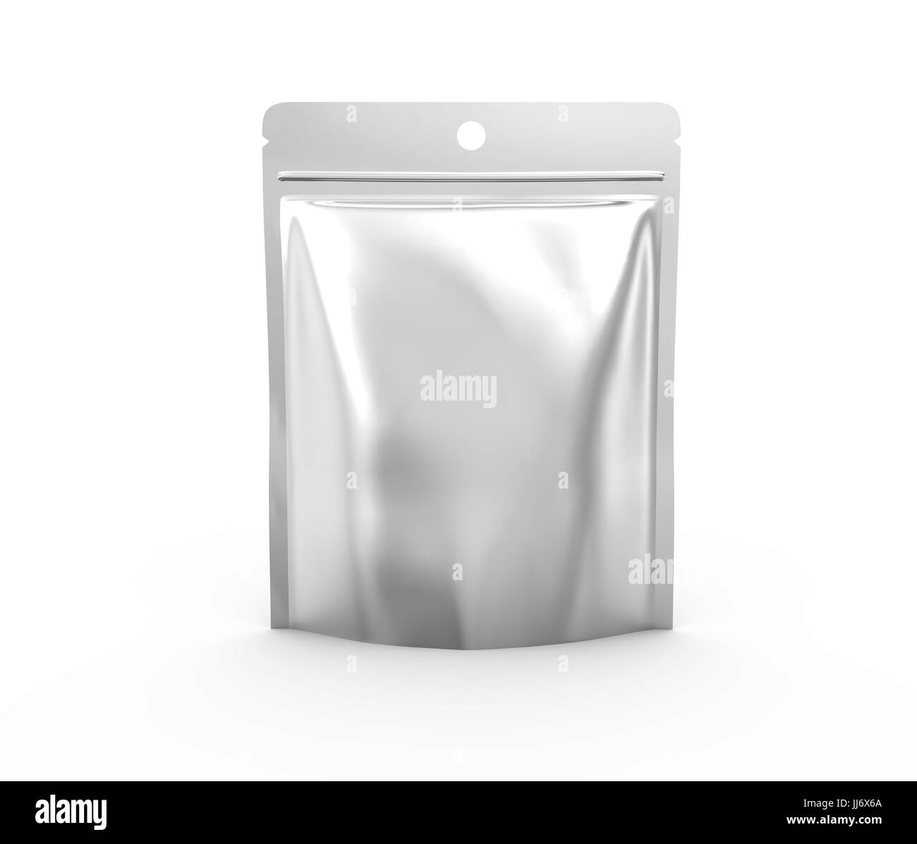 Blank Zipper pouch, single plastic silver bag template mockup for design uses in 3d rendering Stock Photo