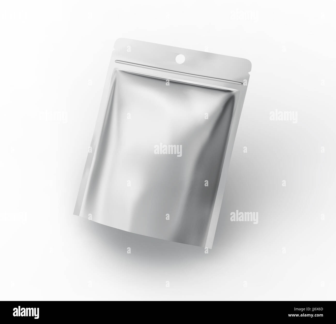 Blank Zipper pouch, single plastic silver bag template mockup for