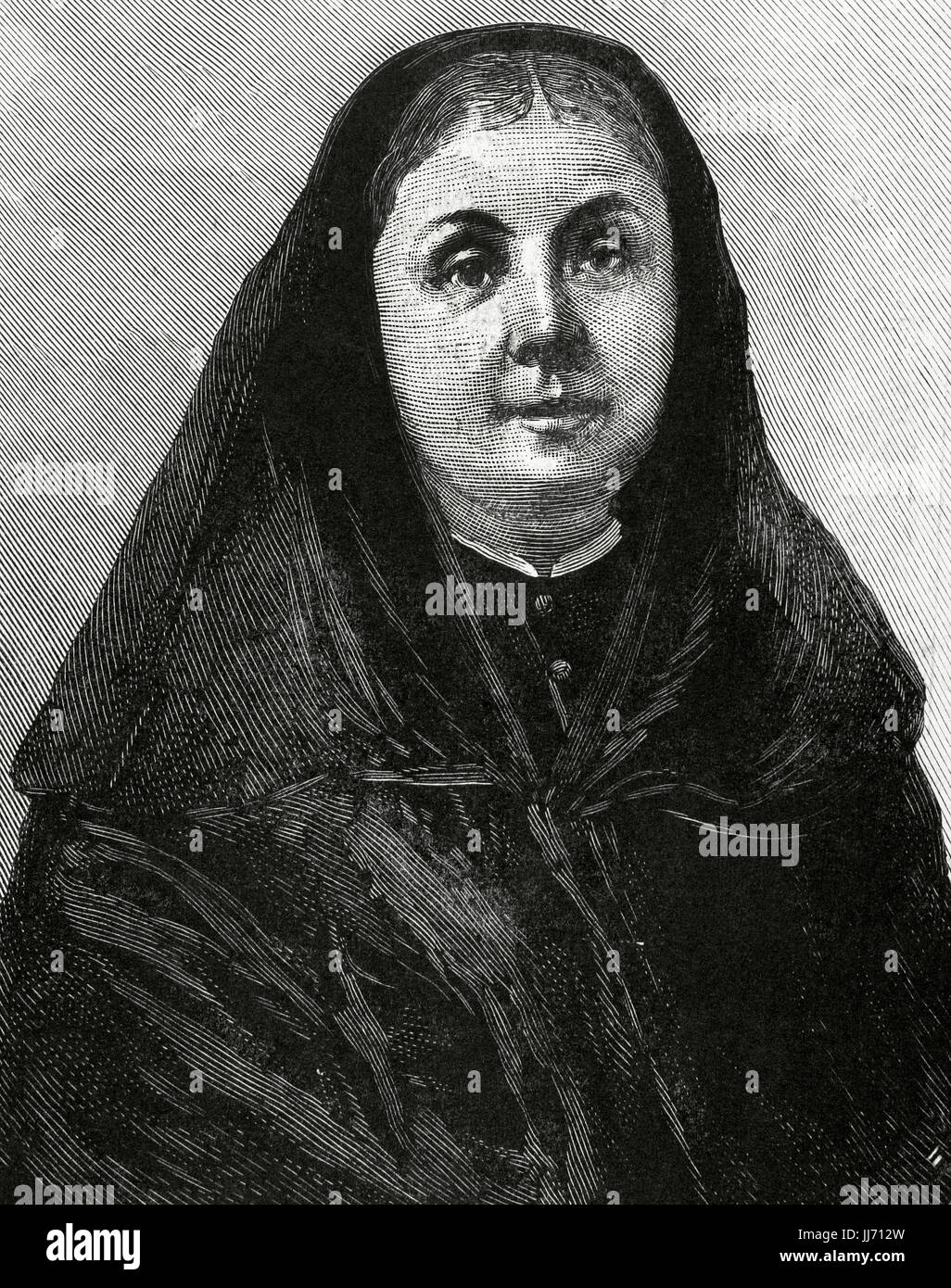 Ernestina Manuel de Villena (1830-1889). Benefactor and introducer in Spain of The Brothers of the Christian Schools. Engraving by Arturo Carretero (1852-1903). The Spanish and American Illustration, 1886. Stock Photo