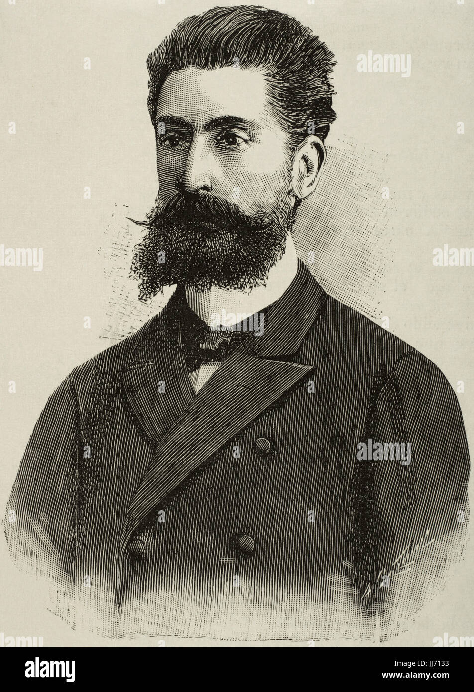 Eduardo Viscasillas Blanque (1848-1935). Spanish composer and diplomatic. Engraving by Arturo Carretero (1852-1903). The Spanish and American Illustration 1892. Stock Photo