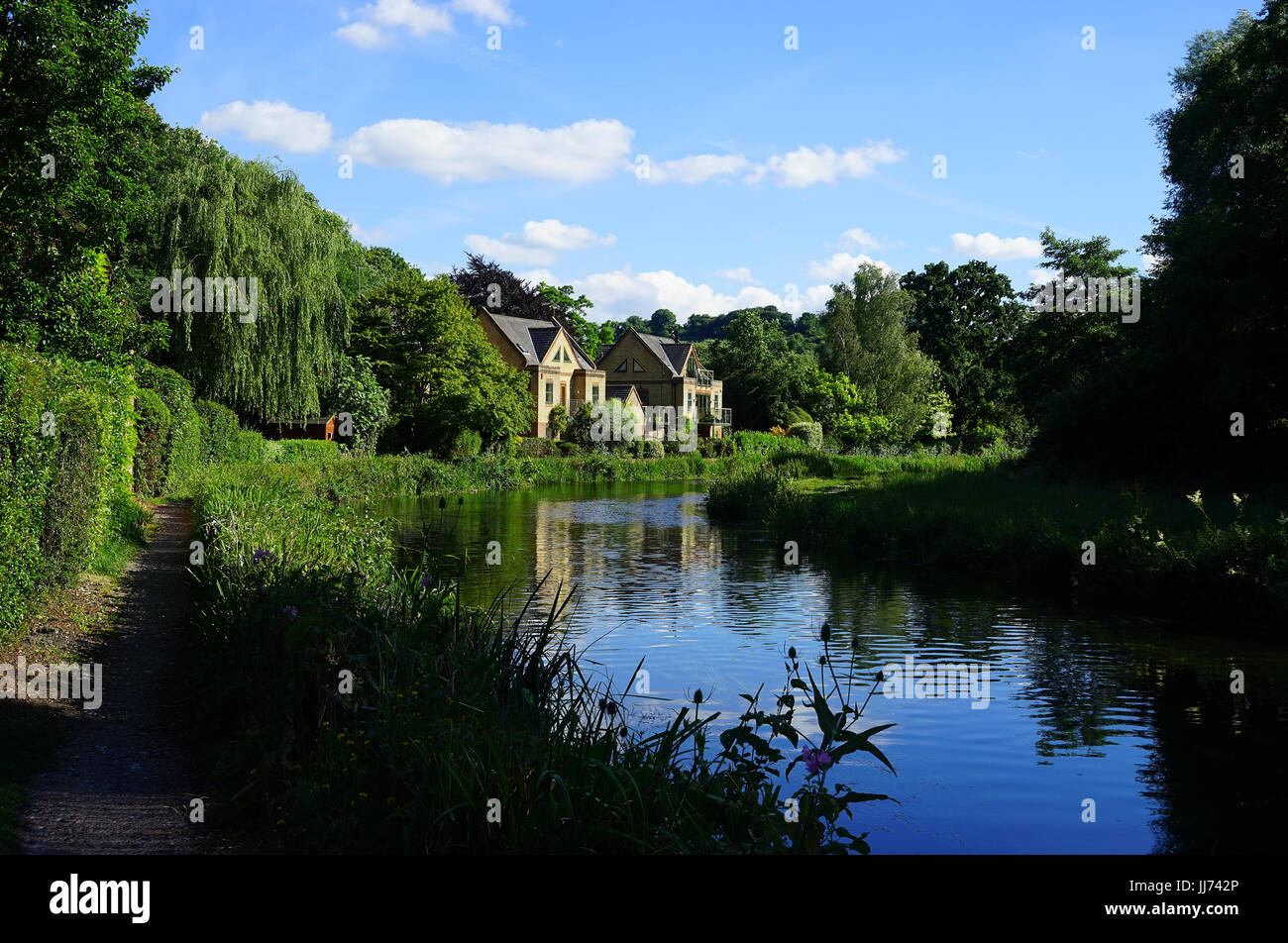 Houses on the River Itchen at Winchester Stock Photo