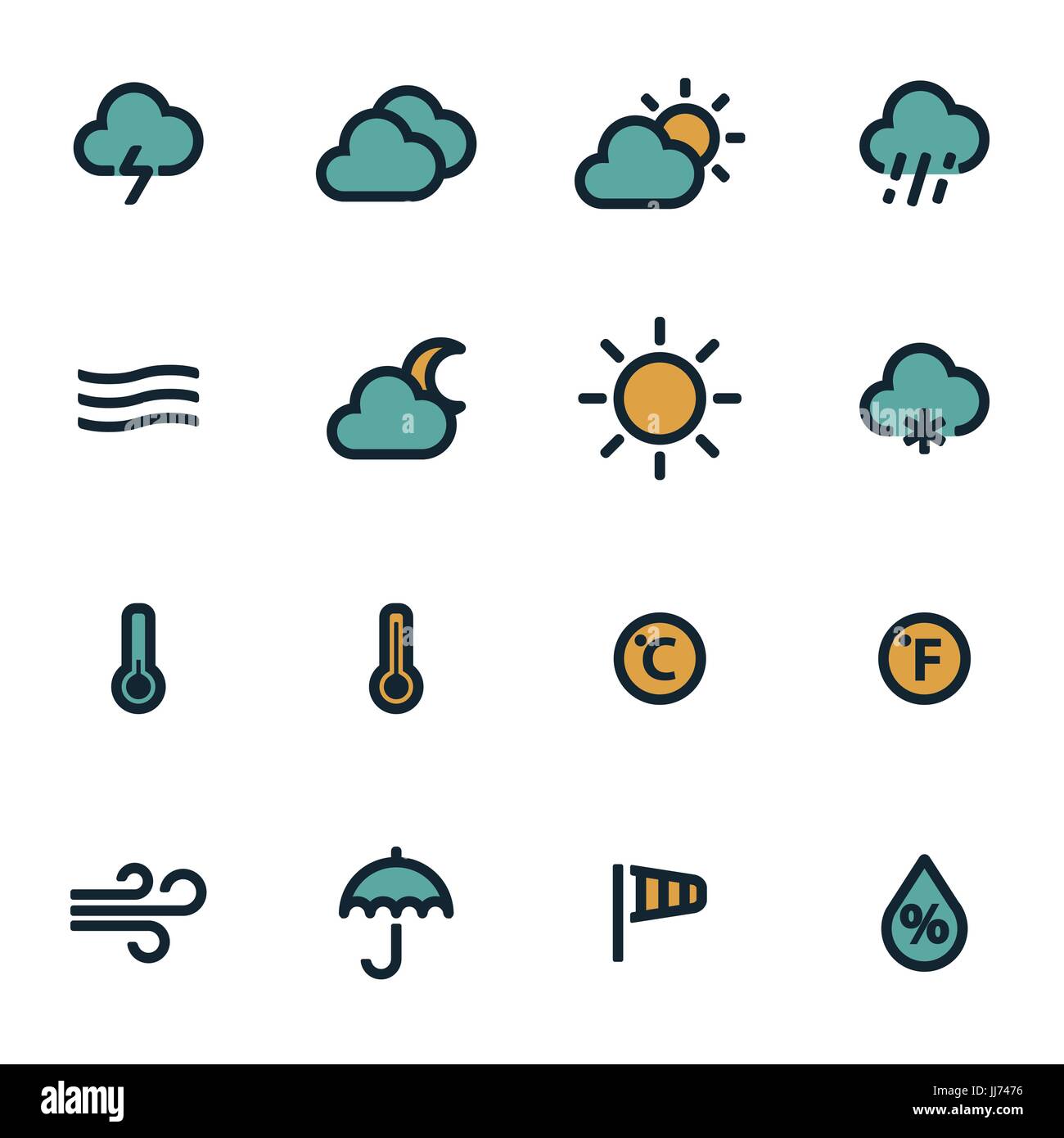 Vector flat weather icons set on white background Stock Vector Image ...