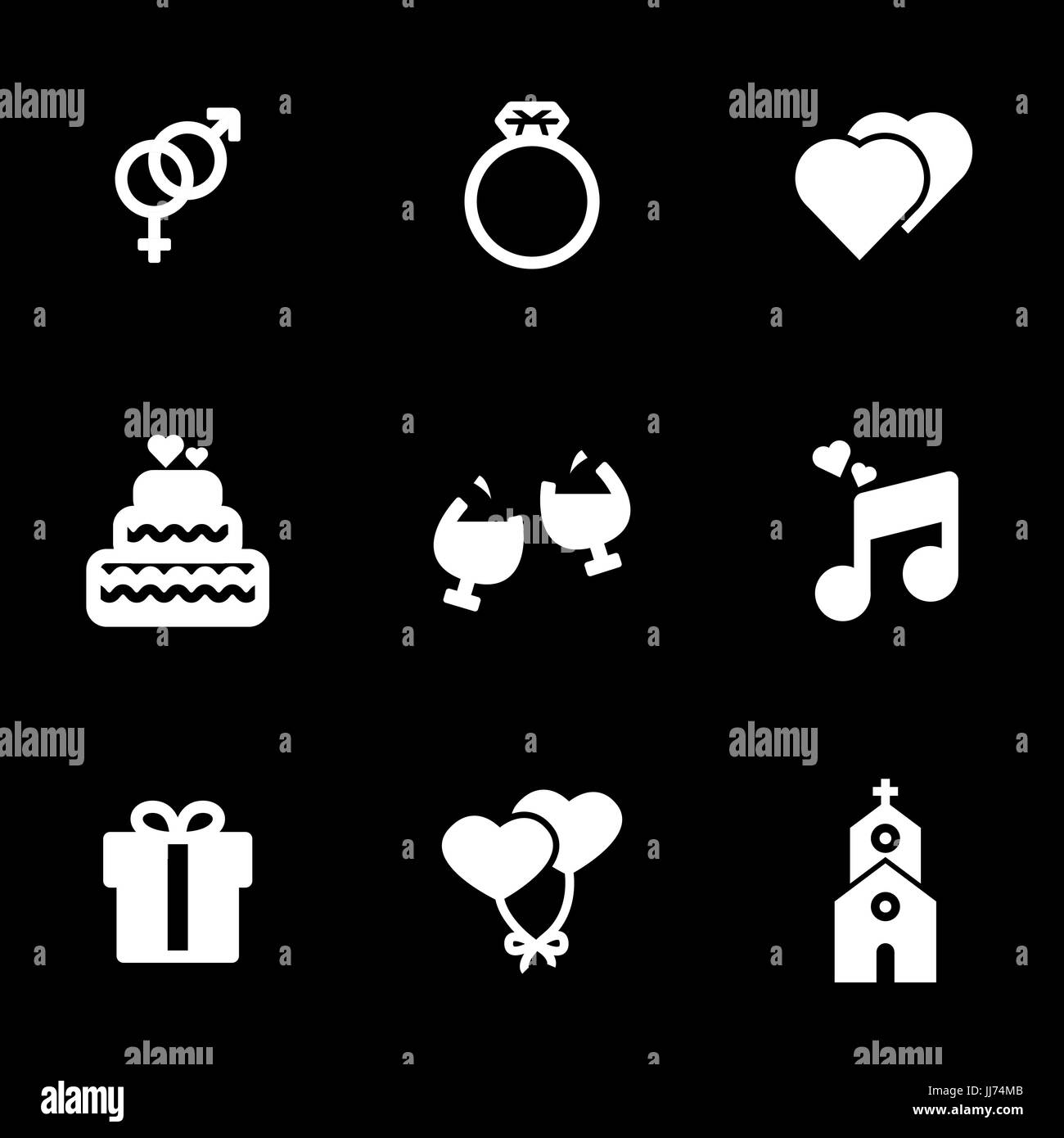 Vector white wedding icons set on black background Stock Vector Image ...