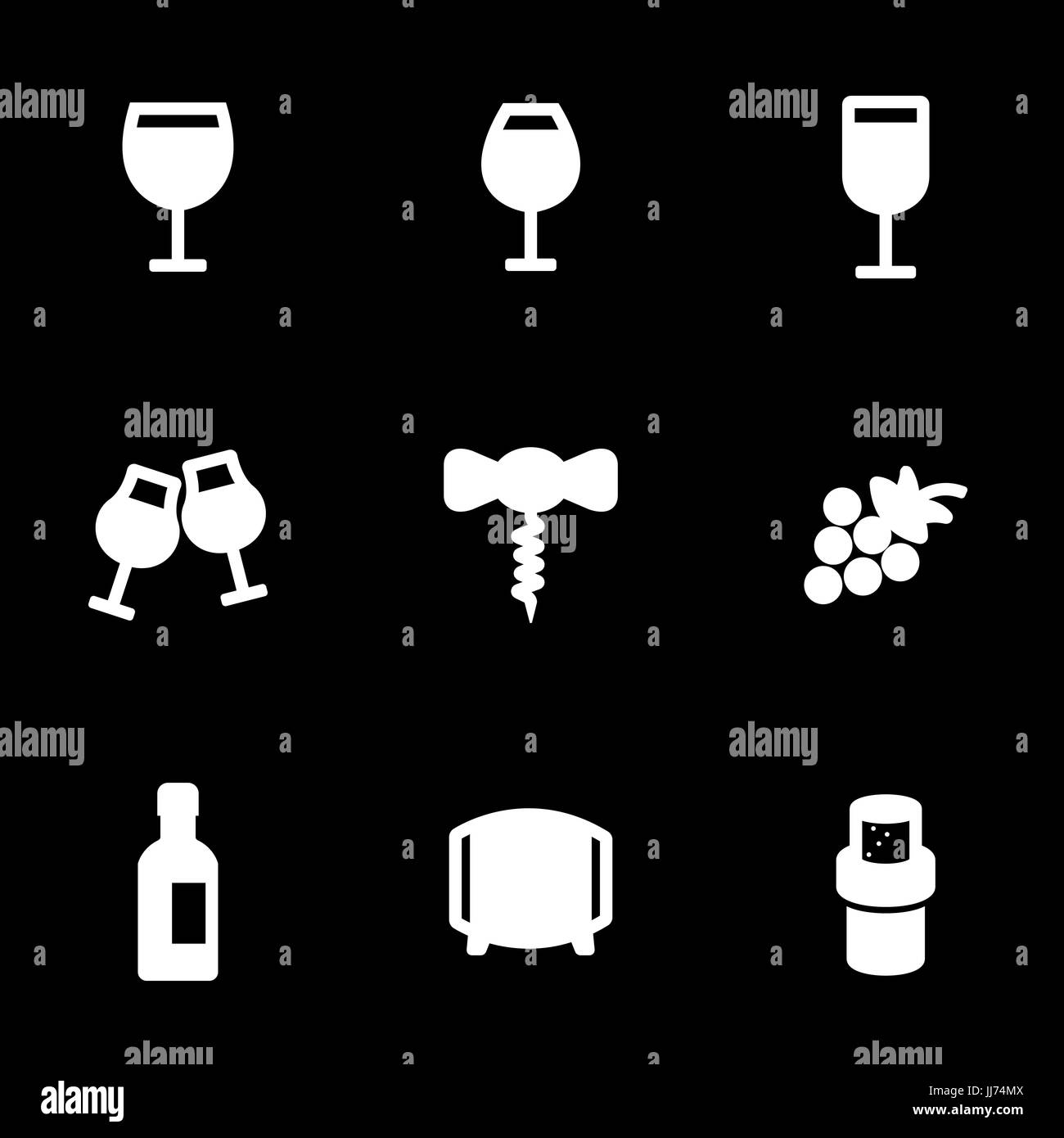 Vector white wine icons set on black background Stock Vector Image ...