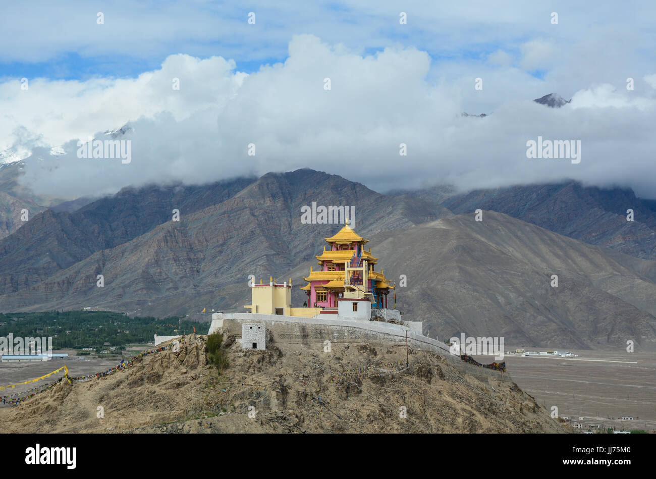 A Tibetan temple on the hill in Ladakh, India. Ladakh is the highest ...