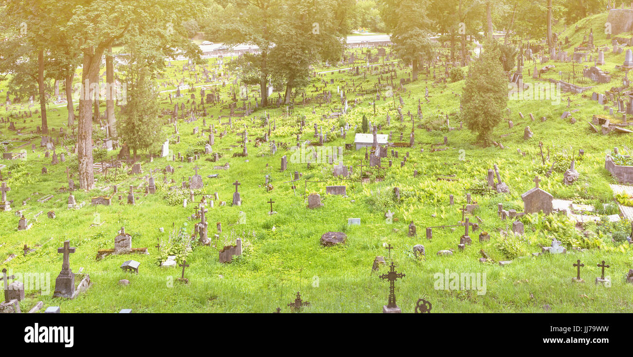 Old abandoned graveyard cemetery Stock Photo