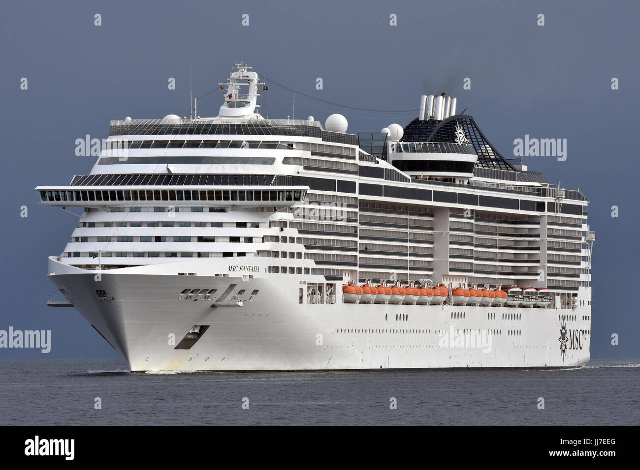 MSC Fantasia inbound for Kiel Stock Photo