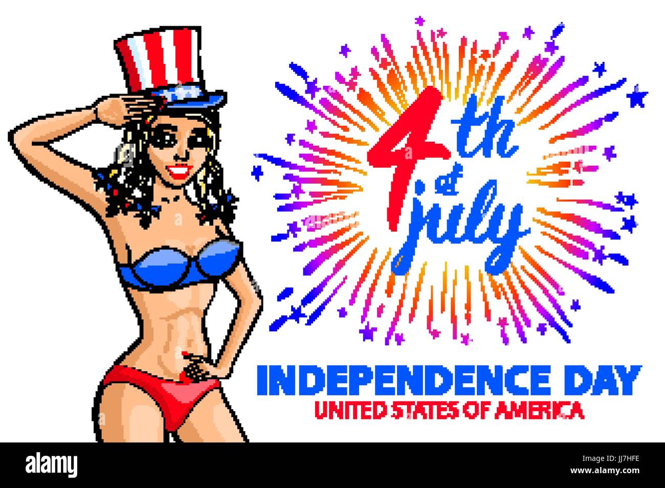 illustration of a girl celebrating Independence Day Vector Poster. 4th