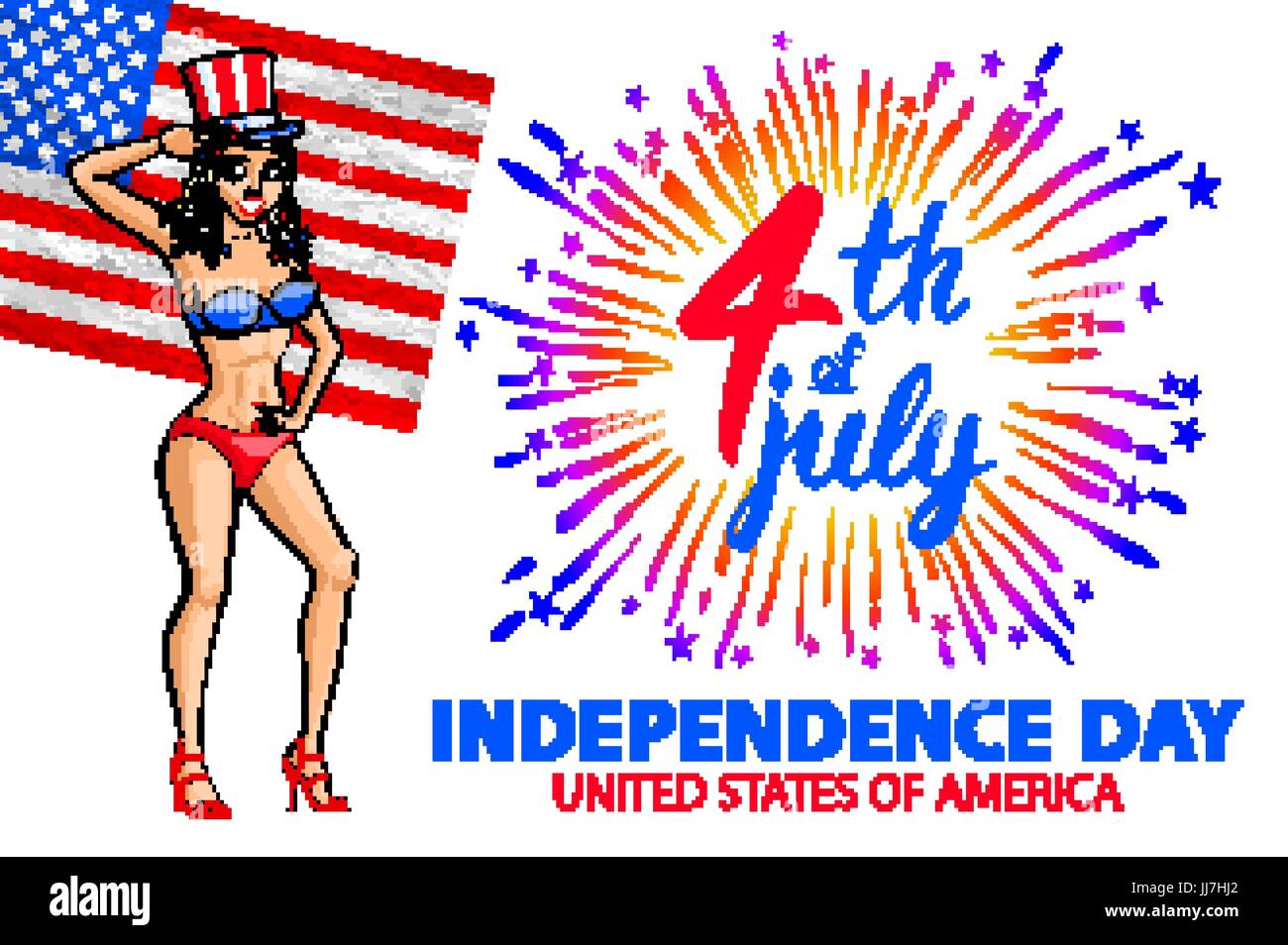 illustration of a girl celebrating Independence Day Vector Poster. 4th