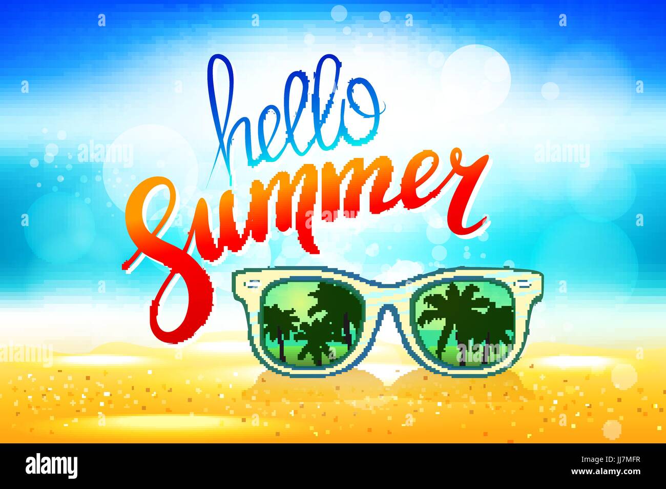 hello summer Vector poster with sunglasses palm art Stock Vector Image ...