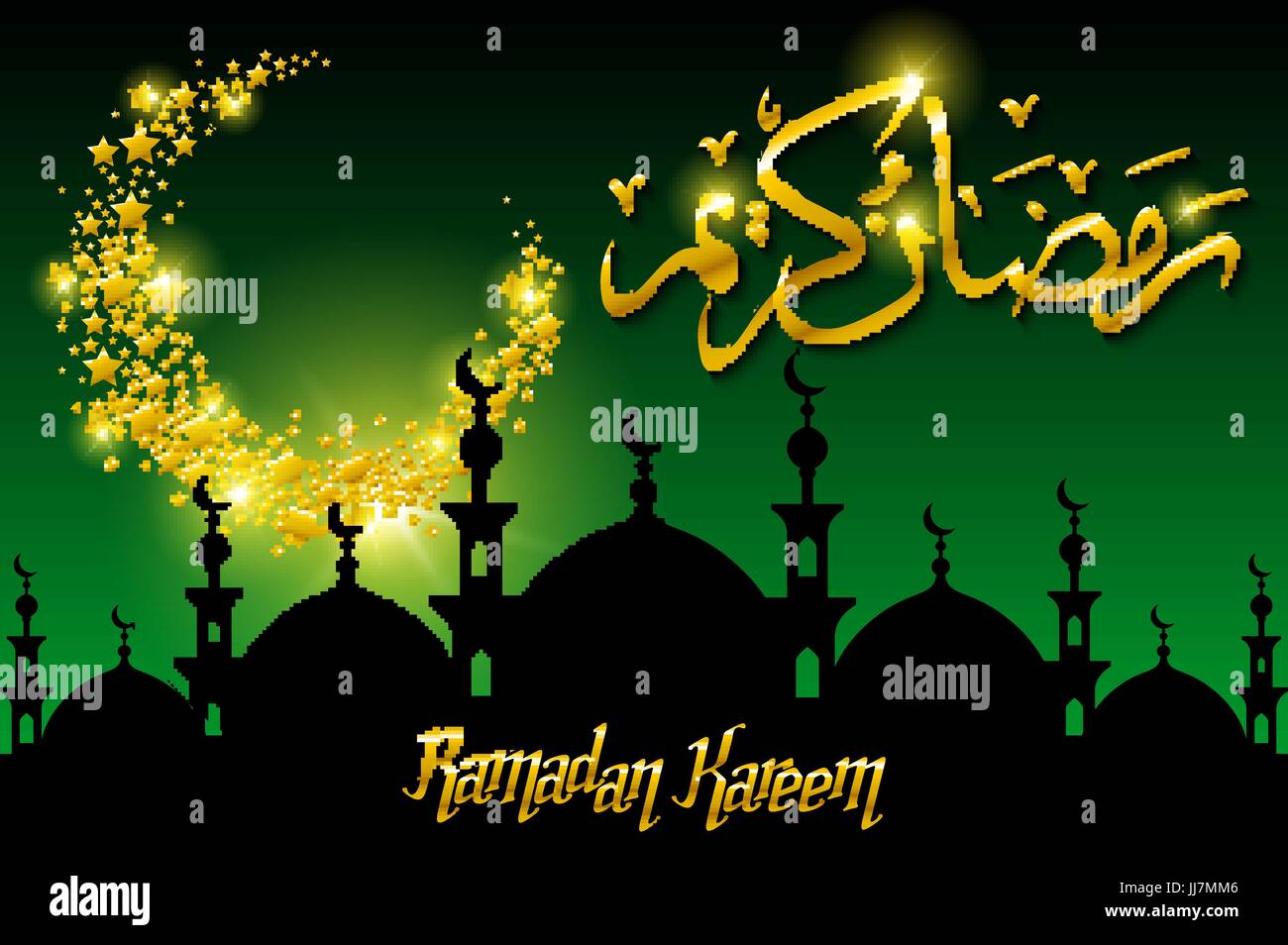 Ramadan Kareem greeting card with half moon and star, gold color vector  illustration art Stock Vector Image & Art - Alamy