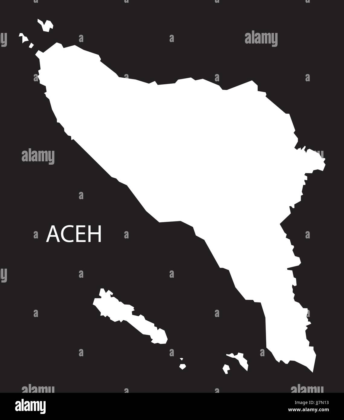 Aceh Indonesia map black inverted silhouette illustration shape Stock Vector