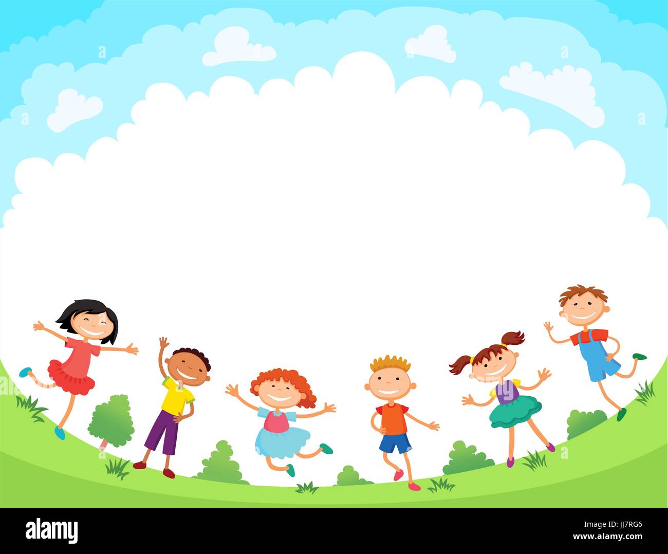 children are jumping on the glade, bunner cartoon funny vector, illustration Stock Vector