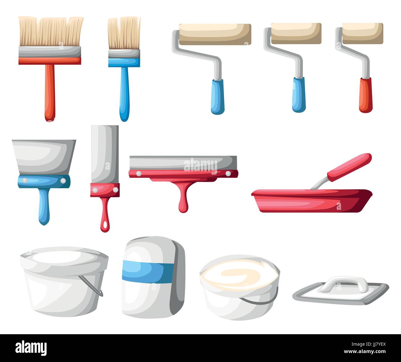 Vector roller and paint brushes with colors Painter instruments. Home ...