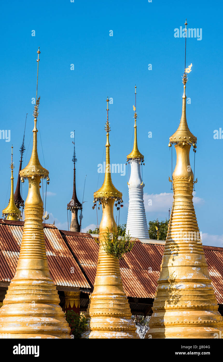 The Shwe Indein Pagoda - a group of Buddhist pagodas in the village of Indein, near Inle Lake, Shan State, Myanmar Stock Photo