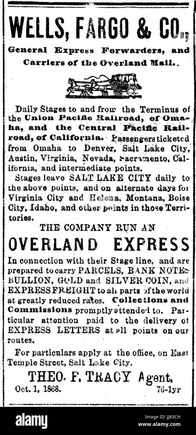 WELLS FARGO American transport company advert in 1868 Stock Photo