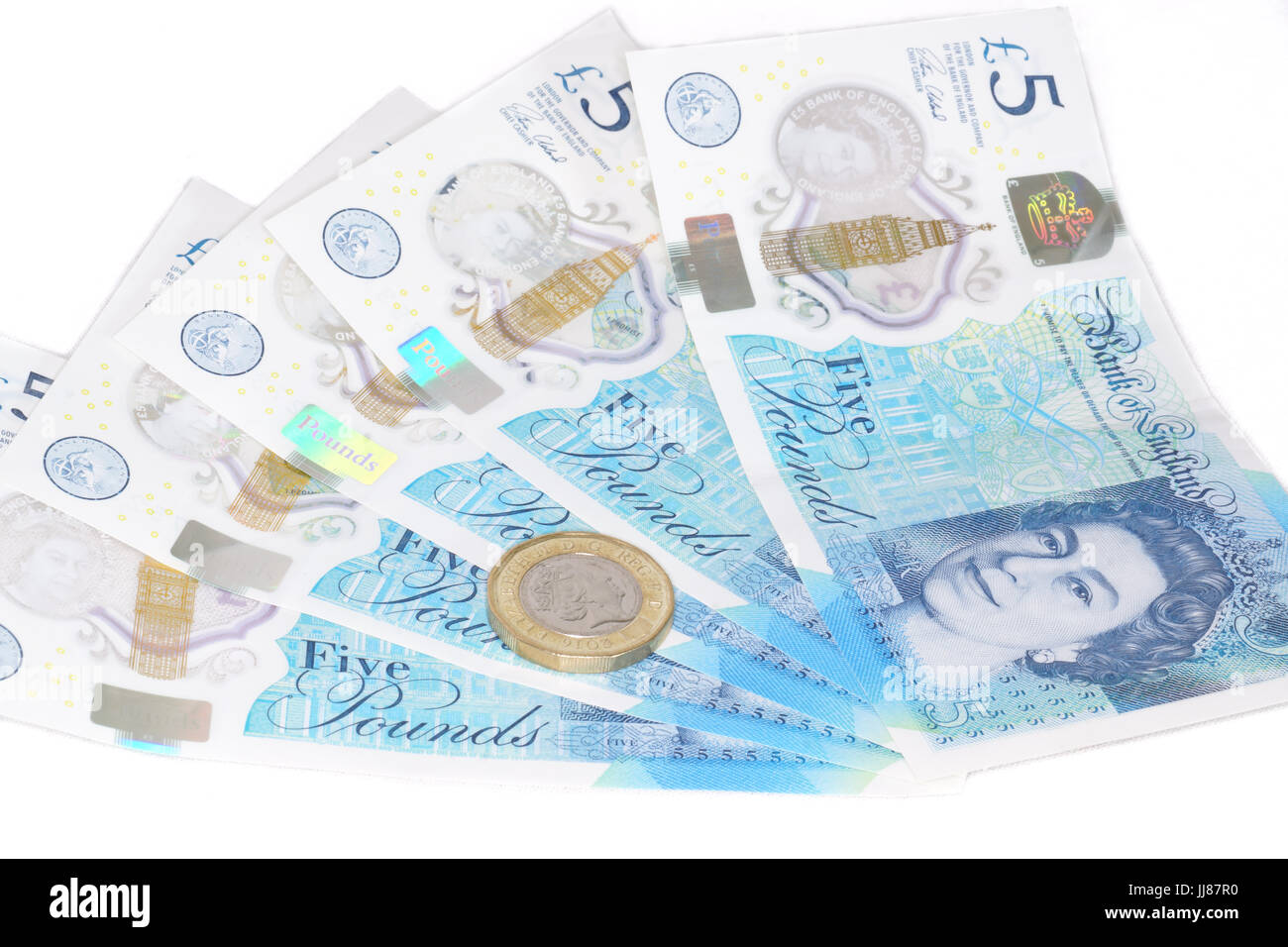 The newly introduced currency of the United Kingdom The polymer five