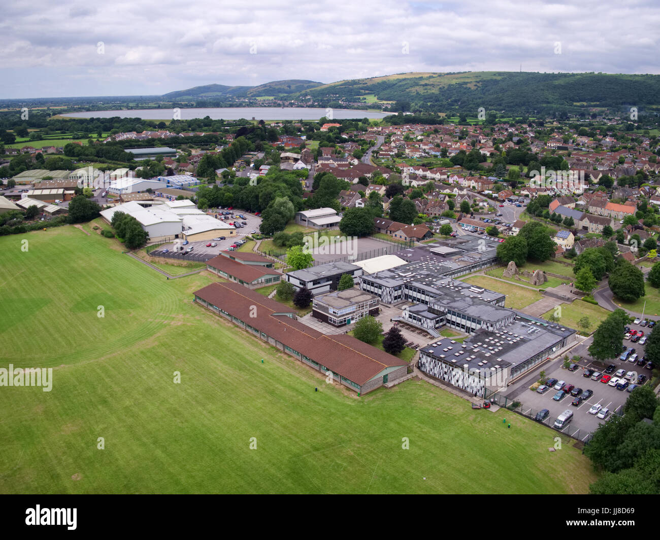 Aerial photo of Kings of Wessex Academy in Cheddar Stock Photo