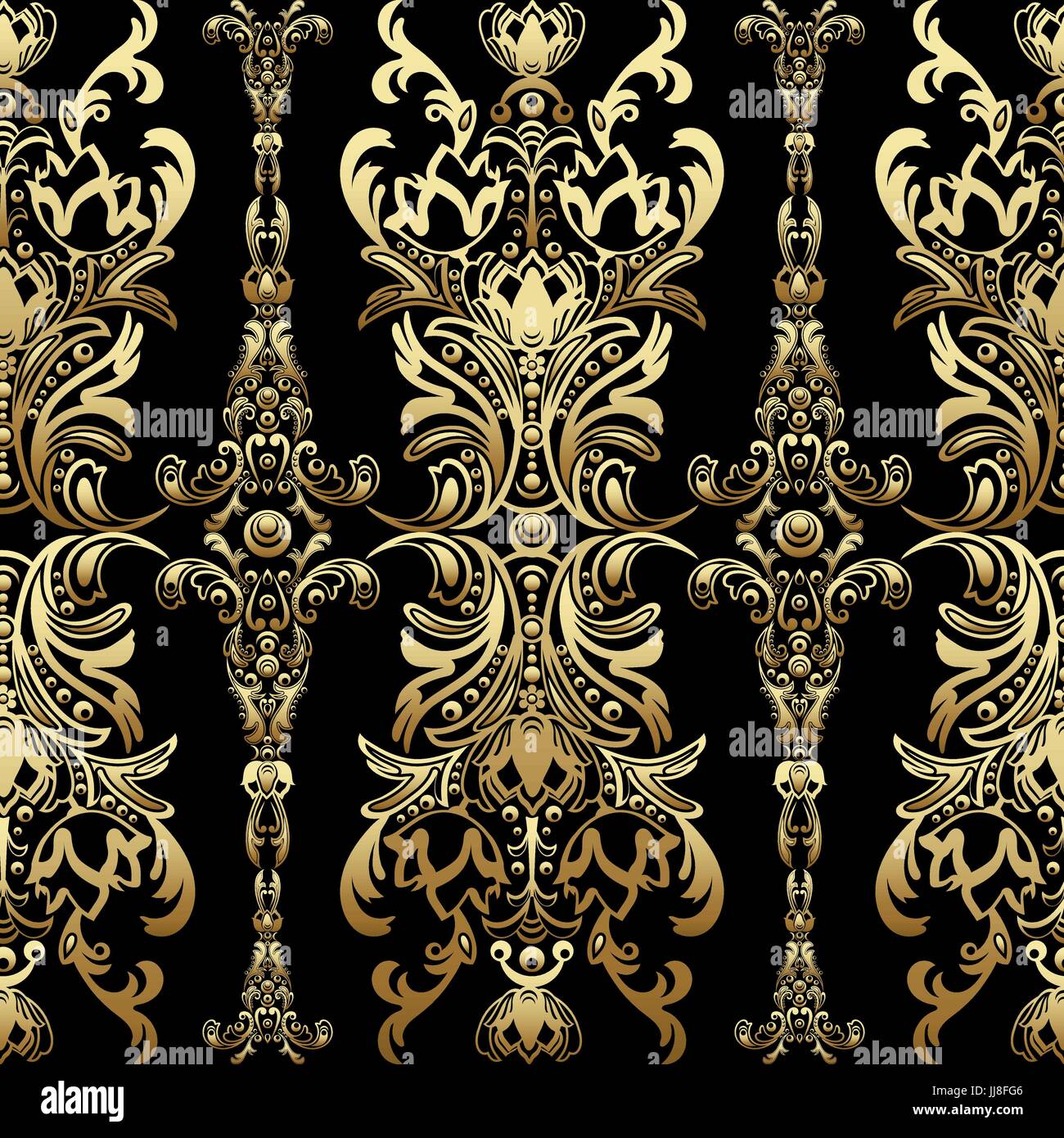 Gold damask floral seamless pattern with arabesque, oriental ornament ...